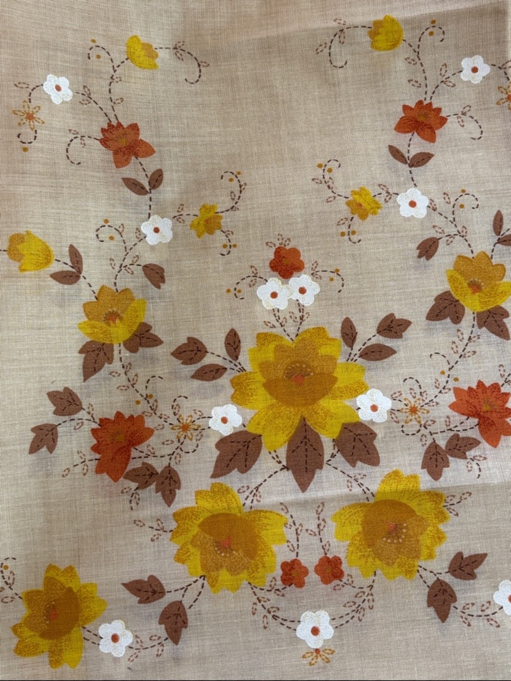 Vintage Curtain Panel, cream with Yellow and Orange Floral Print (2) - Picture 3 of 3